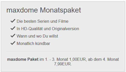 Maxdome 3 Monate für 3€ testen - für Neukunden