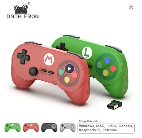 Data Frog PC07 Classic Style Wireless Game Controller, Dual Receiver, Retro Gamepad for PC DInput, Android TV, Arcade Gaming