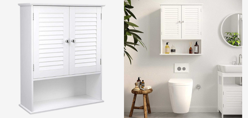 Vasagle Badezimmerschrank für 32€ - wandmontiert, verstellbare Ablage, Lamellentüren