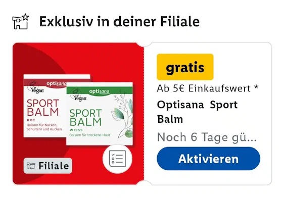 Gratis Optisana Sport Balm rot oder weiß in der Lidl App!