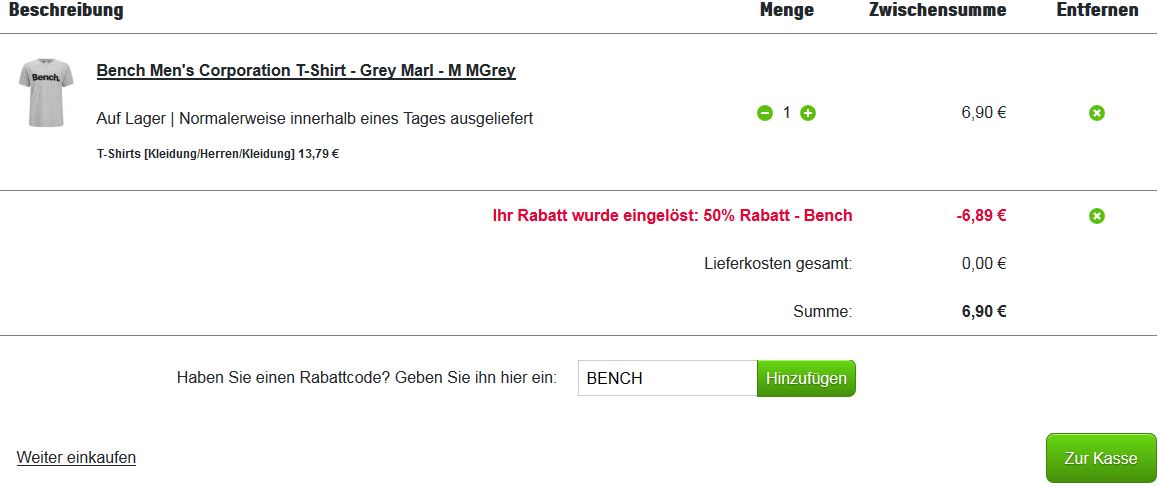 Bench Herren T-Shirt "Corporation" ab 7€ - 4 Farben verfügbar *UPDATE*