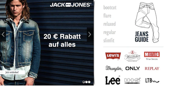 20€-Gutschein auf Shirts und Jeans - auch auf reduzierte Kleidung