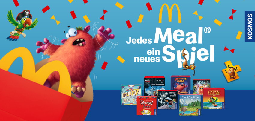 Gratis Kosmos-Spiel zum McDonalds Happy Meal - z.B. Flip 7, Die Drei ???, Catan Junior