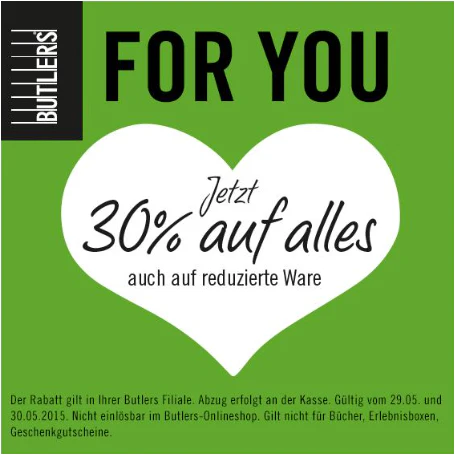 30% Rabatt bei Butlers