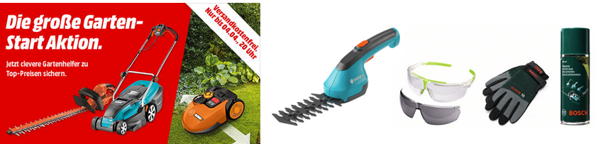 Gartensale bei Media Markt - z.B. Bosch Woodcare Kit für 20€