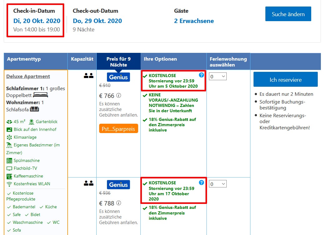 Booking.com kostenlos stornieren