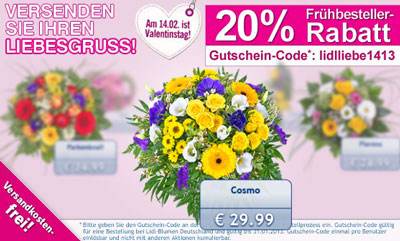 Valentinstagsblumen mit 20% Rabatt und kostenloser Lieferung *UPDATE* 5€ Gutschein