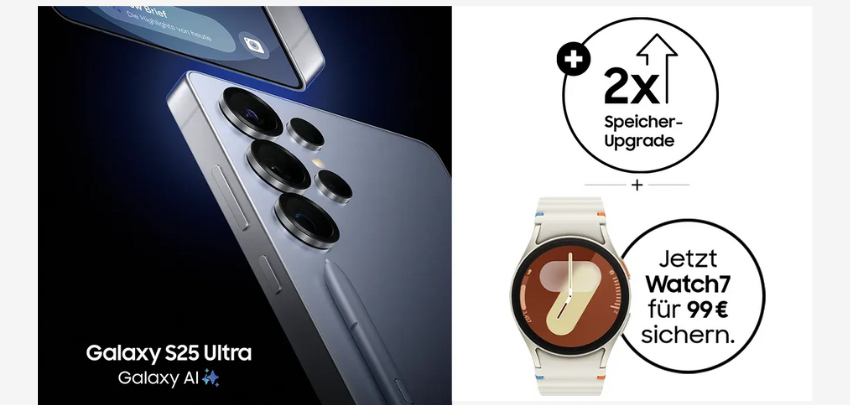 GRATIS Smartphone &amp; Galaxy Watch zum Schnäppchenpreis 🚀 z.B. Samsung Galaxy S25 für einmalig 298€ im 20 GB Vodafone-Tarif für 29,99€ mtl.