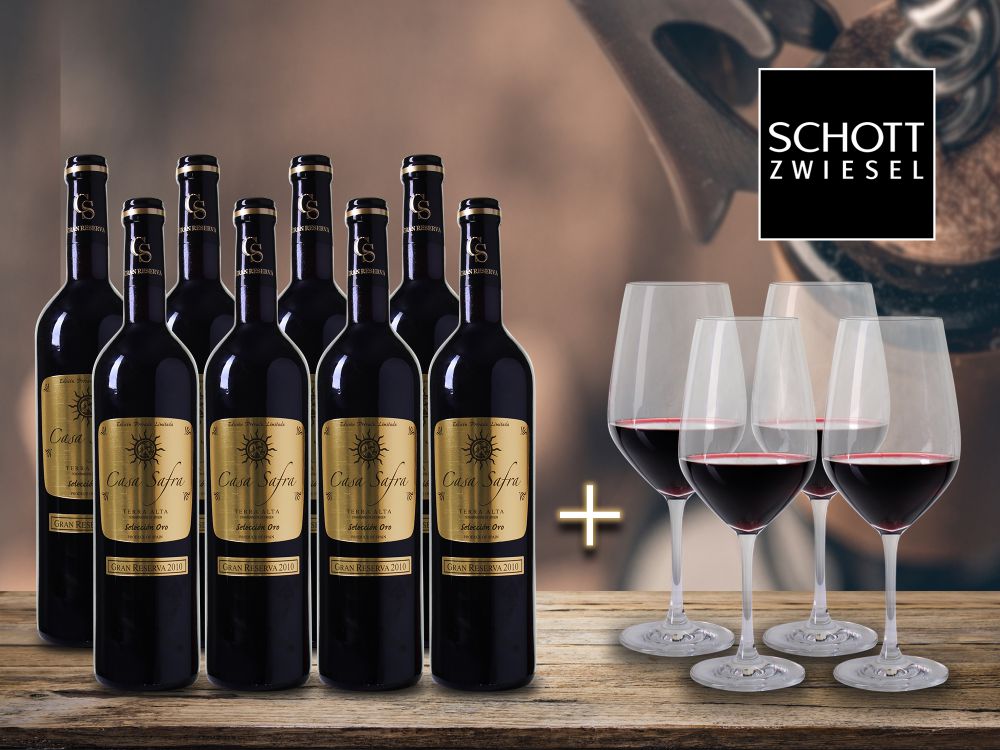 Gran Reserva-Paket für 35€ – 8 Flaschen spanischer Rotwein und 4 Schott Zwiesel-Gläser