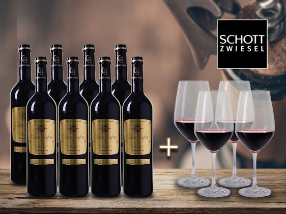 Gran Reserva-Paket für 35€ – 8 Flaschen spanischer Rotwein und 4 Schott Zwiesel-Gläser