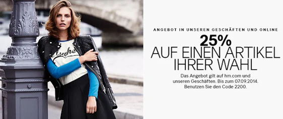 25% auf einen Artikel eurer Wahl bei H&M - lokal und online