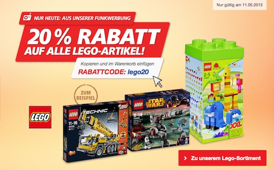 20% Rabatt auf alle Lego Artikel bei real