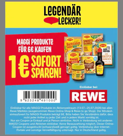 1€ Rabatt auf Maggi Produkte ab 6€ MEW