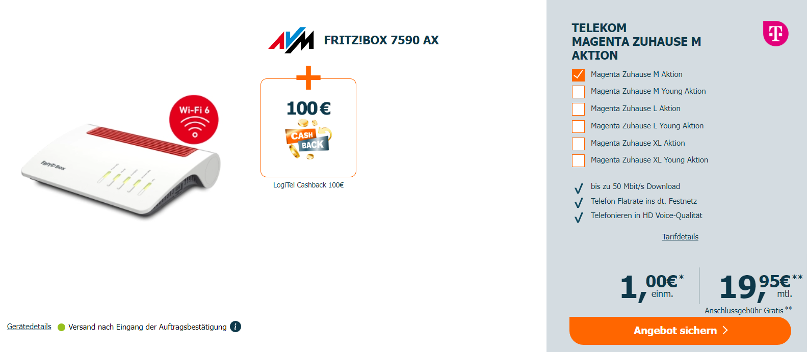 Telekom Magenta Zuhause VDSL-Tarife + Fritz!Box 7590 AX günstig bei Logitel - Tarife mit bis zu 250 Mbit/s