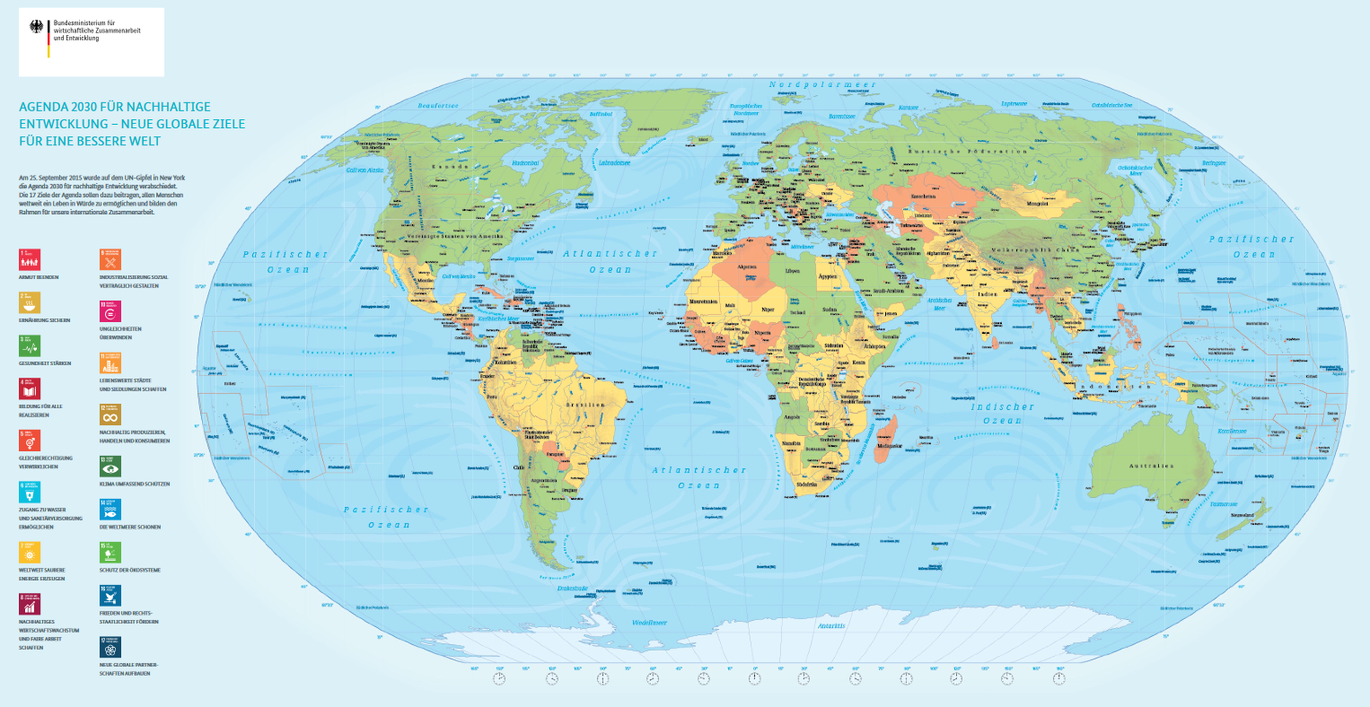 Kostenlose Weltkarte (138 x 98 cm) vom Bundesministerium für wirtschaftliche Zusammenarbeit und Entwicklung