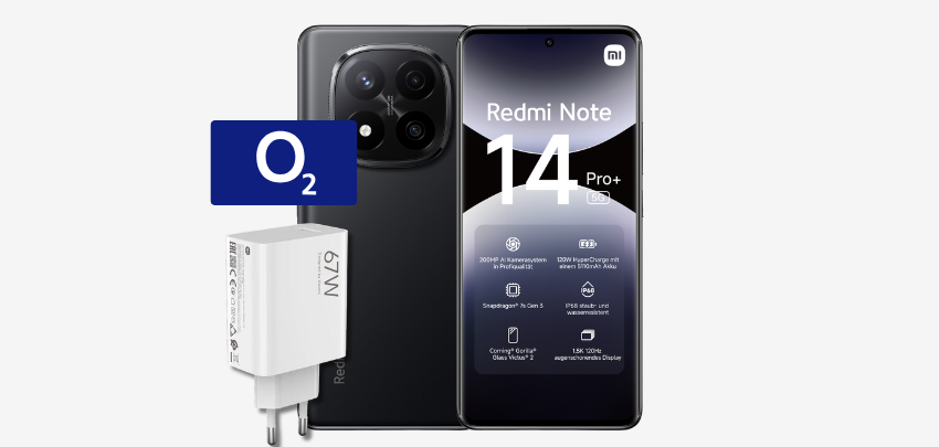 gratis Ladegerät 👉 Xiaomi Redmi Note 14 Pro+ mit GRATIS Charger im 10GB 02 Tarif für 14,99€/Monat