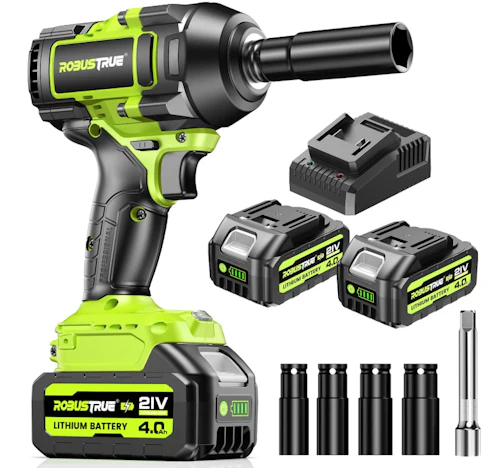 Robustrue 1100N.m Akku Schlagschrauber mit 2 × 4.0Ah Li-Ion Akku & Schnellladegerät