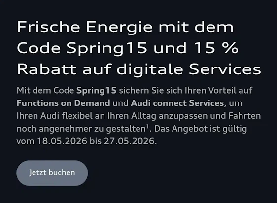 15 % Rabatt auf Functions on Demand und Audi connect Services
