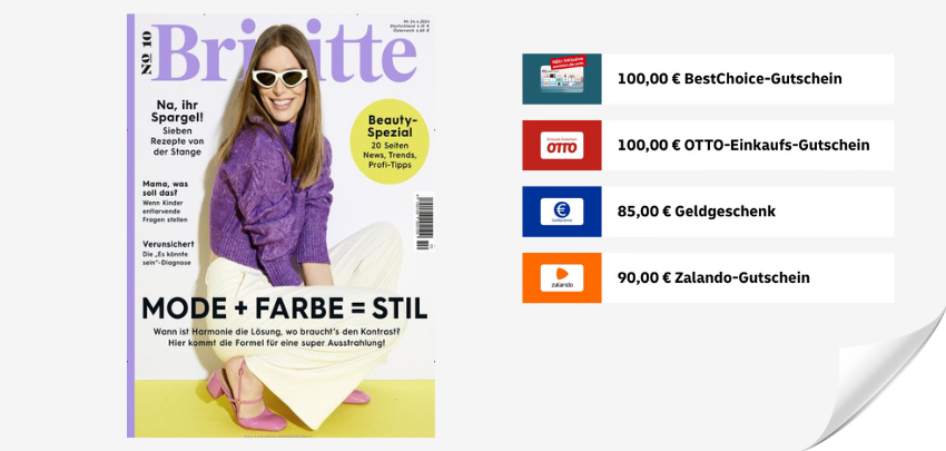 Jahresabo Brigitte für 101€ - 26 Ausgaben + Prämie im Wert von bis zu 100€