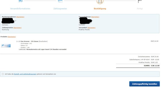 15€ Gutschein für Kontaktlinsen bei 0€ MBW - z.B. Acuvue Oasys 14-Tageslinsen für 13€