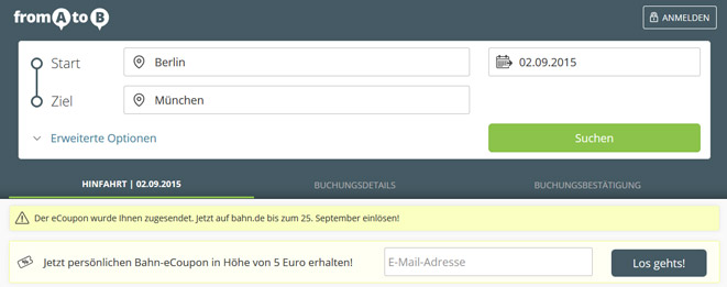 5€ Deutsche Bahn eCoupon gratis - über FromAtoB