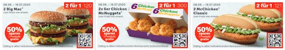 McDonalds 2-für-1 Coupons » 2x Big Macs, McChicken oder 6er Chicken McNuggets zum Preis von 1 🍔🍗