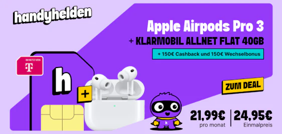 300€ Bonus 🍏 Apple AirPods Pro 3 + 40GB Telekom Allnet-Flat unter 12€ mtl.