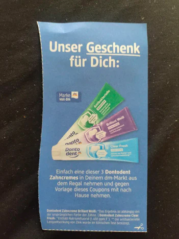DM: mit original Papier Coupon gratis Zahncreme