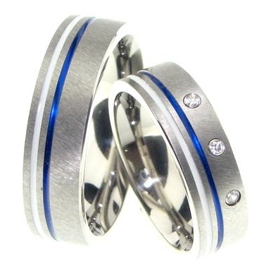 Trauringe Eheringe Keramik Blau/Weiß mit Diamanten ERKBW11BRF315(Paarpreis)