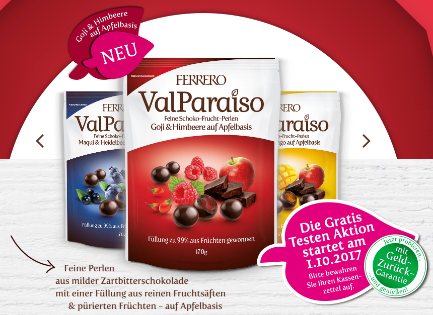 Gratis Ferrero ValParaiso - durch Cashback
