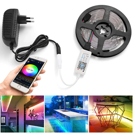Upgrade-Lichtleisten-Set, 16.4ft dimmbare RGB LED Streifen-Lichter mit BT Mesh-LED