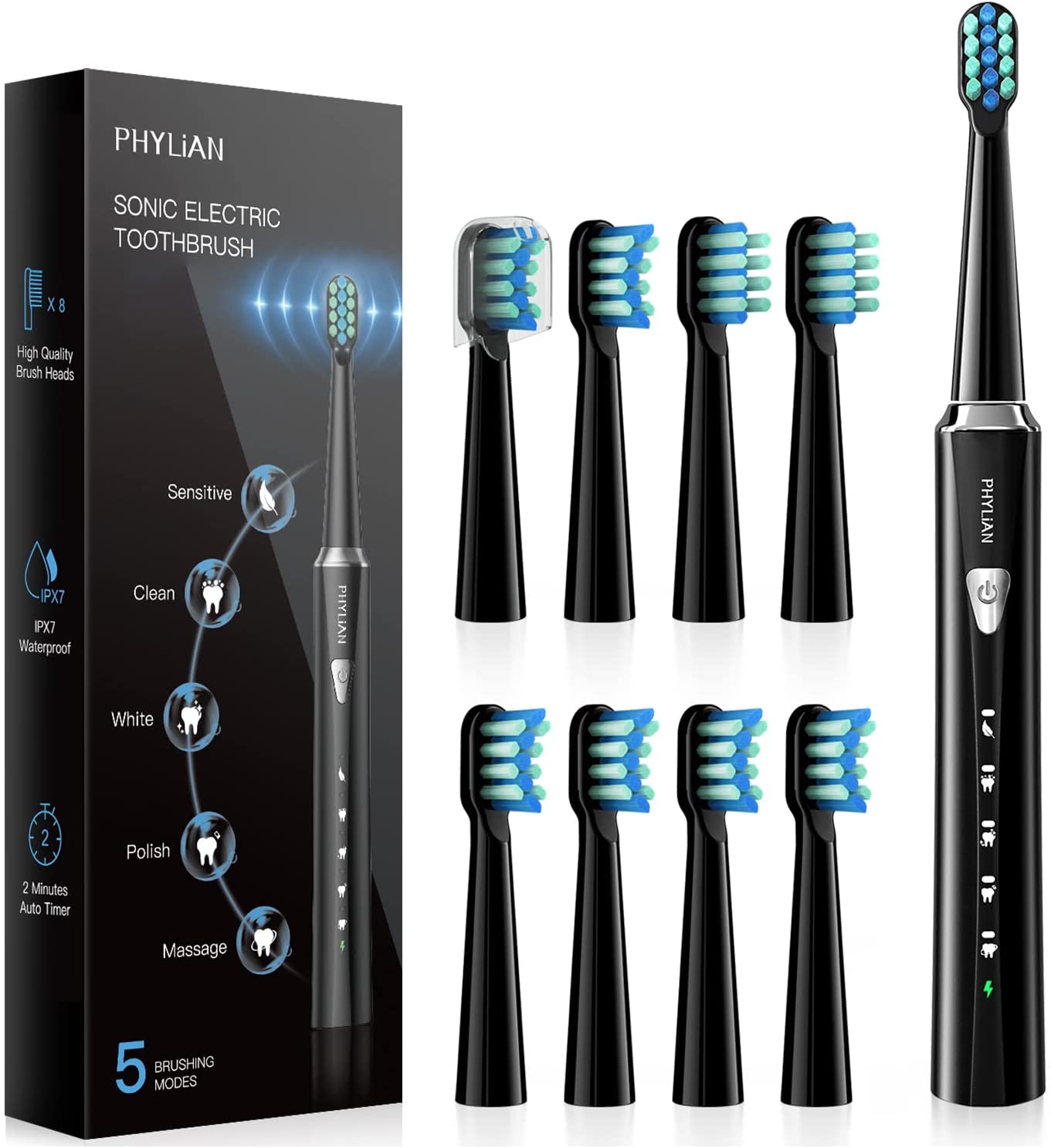 Sonic Elektrische Zahnbürste Mit 8 Ersatzbürsten