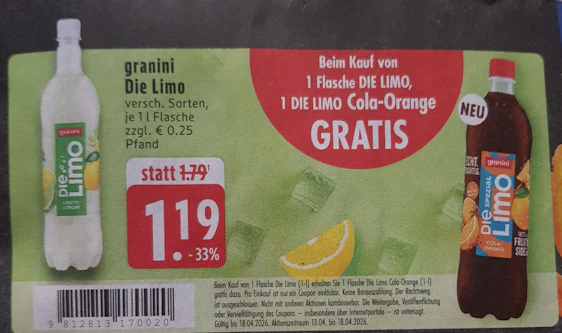 Edeka: Kaufe 1 Granini Die Limo, erhalte eine Die Limo Cola-Orange gratis