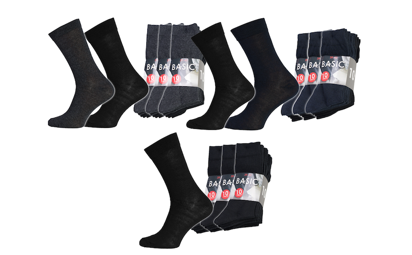 30er Pack Basic Business Socken für 10€ - für die Größen 39 bis 46, verschiedene Farben