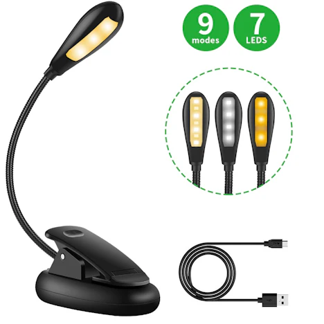 Wiederaufladbare 7 LED Klemmleuchte mit 9 einstellbarer Helligkeit