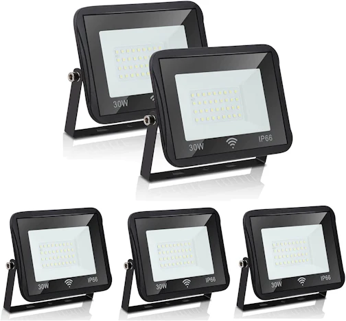 Hegnuth LED Strahler mit Bewegungsmelder 30W, IP66 Wasserfest, 2550LM 6000K KaltWeiß, 5 pack