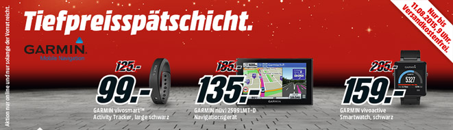 Tiefpreisspätschicht bei MediaMarkt - günstige Garmin Navis und Smartwatches
