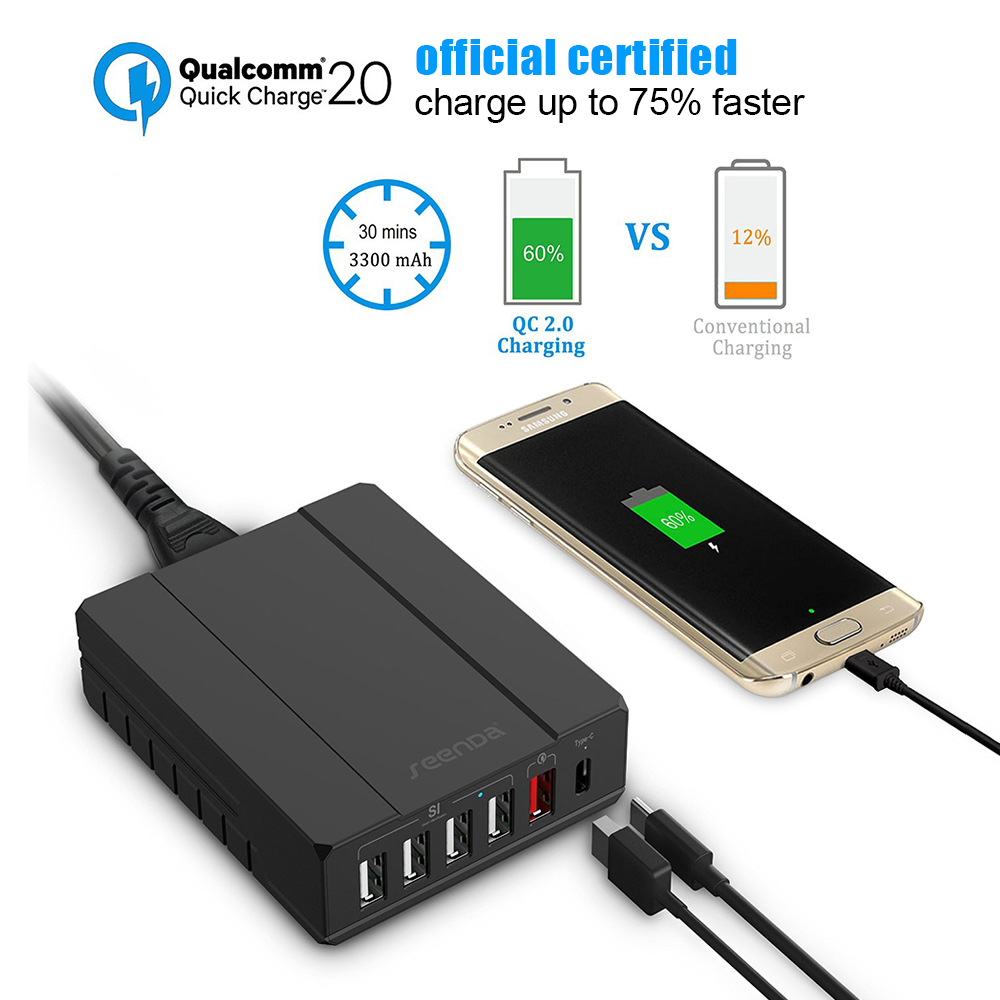  6-port Steckdosen Ladegerät 50W USB Tischladegerät Universal 5V 10A für  nur 18,89€