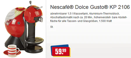 Dolce Gusto KP 2106 für 60€ - stylische Kapselmaschine
