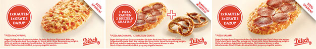 Verschiedene Coupons bei Ditsch - z.B. Zwei Pizzen zum Preis von einer