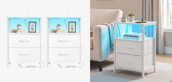 🛏️ 2x SONGMICS Nachttisch mit LED & Ladestation für 45€ 💡