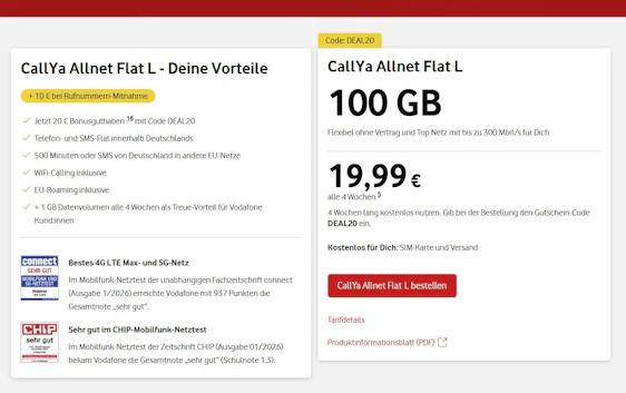 CallYa Allnet Flat L 100 GB 1 Monat GRATIS