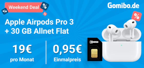 Apple AirPods Pro 3 + 30GB Telekom Allnet-Flat » für effektiv 4,75€ mtl. | 🚨 Nur am Wochenende