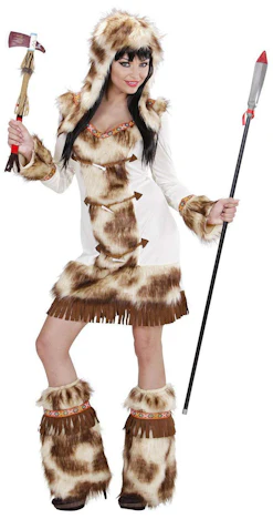 Widmann 02163 - Erwachsenenkostüm Weeko Indianerin, Kleid mit Kapuze und Stulpen