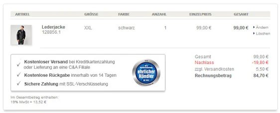 20% Rabatt auf das gesamte Sortiment bei C&A *UPDATE*