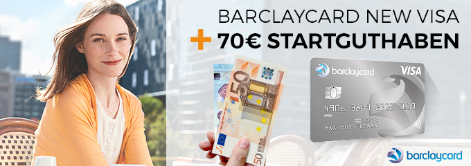 Letzte Chance! Barclaycard New Visa mit 70€ Startguthaben - dauerhaft beitragsfreie Kreditkarte