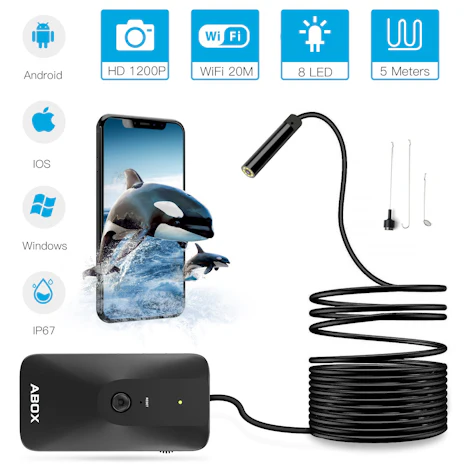 Wifi Inspektionskamera mit 8 Einstellbare LED, Haken/Magnet/Spiegel,
