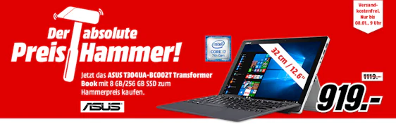 Asus Transformer 3 Pro für 919€ - 12,6" Convertible mit 8GB RAM, i7-7500U und 256GB SSD