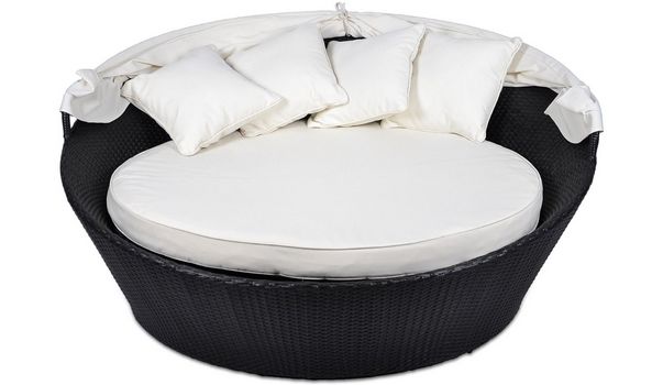 Sonneninsel Rattanbett für 349€ - Sonnenschutz mit Abdeckplane