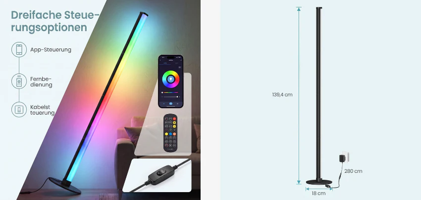 VASAGLE-RGB-LED-Stehlampe-Details